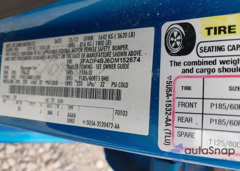 2013 Ford Fiesta Se из США, поврежденный, VIN 3FADP4BJ6DM152674